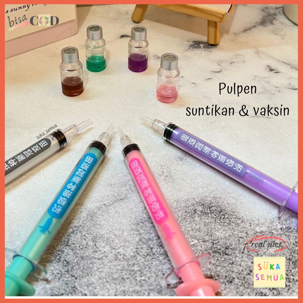 

Pulpen Suntikan & Vaksin // Bolpen Pen GelPen Pena Ballpoint Gel Jeli Jely Jelly Karakter Jarum Suntik Botol Vial Syringe Vaccine Bottle Medicine - stationery alat tulis sekolah kuliah kerja kekinian lucu unik murah - COD