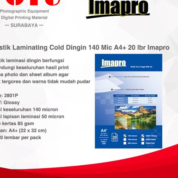 

き Plastik Laminating Cold Dingin Pack 140 Micron A4+ 20 lbr Glossy 2801P ㅛ
