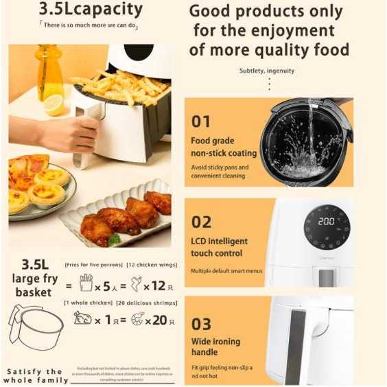 KR Air Fryer Digital Preset Mesin Penggoreng udara Tanpa Minyak 3.5L