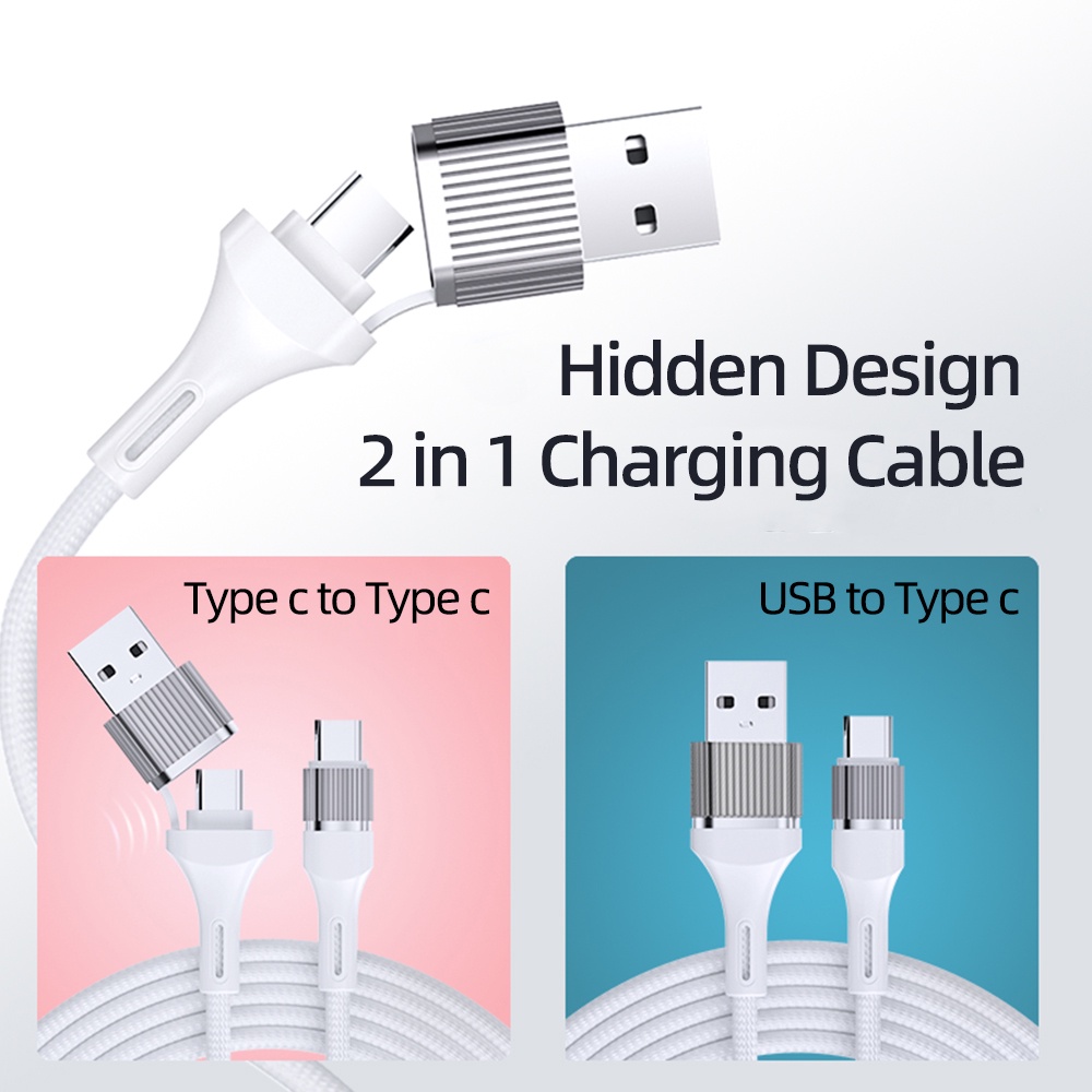 2 in 1 Kabel Data / Charger USB Tipe C 60W Fast Charging