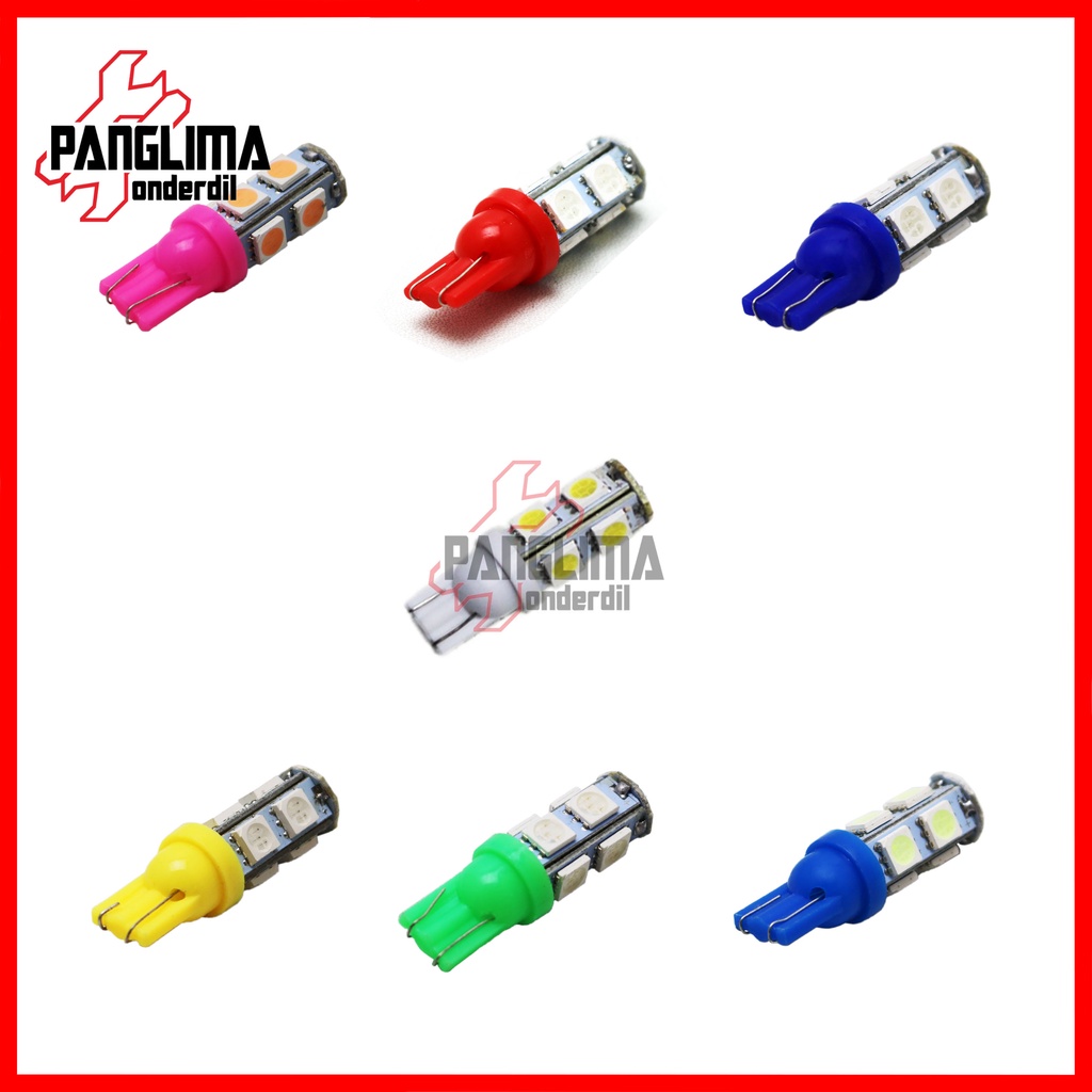 Lampu Sein T10-T 10 LED Putih-Kuning-Merah-Biru-Ice Blue-Pink-Hijau Sen-Riting-Ritting Colok-Tancap Diam Jagung 9 Mata 4 Sisi