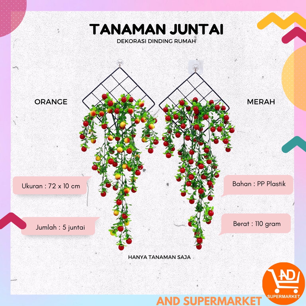 AND / COD / Tanaman Buah Hias Juntai Dekorasi Dinding Rumah Artificial Flowers Tanaman Juntai Hias Plastik Pajangan Palsu PBP135