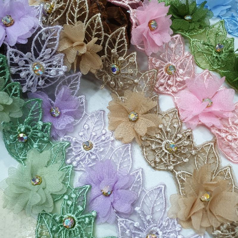 Renda Organdi Daun Kombinasi PER 10 dan 20 kembang atau 5 dan 10 pasang