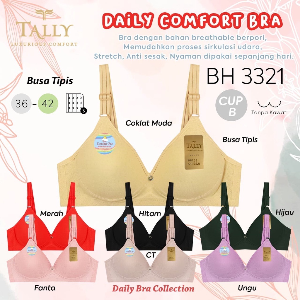 TALLY BRA BH 3321 I CUP B | TANPA KAWAT | BUSA TIPIS I SIZE 36 - 42 I KAIT 3