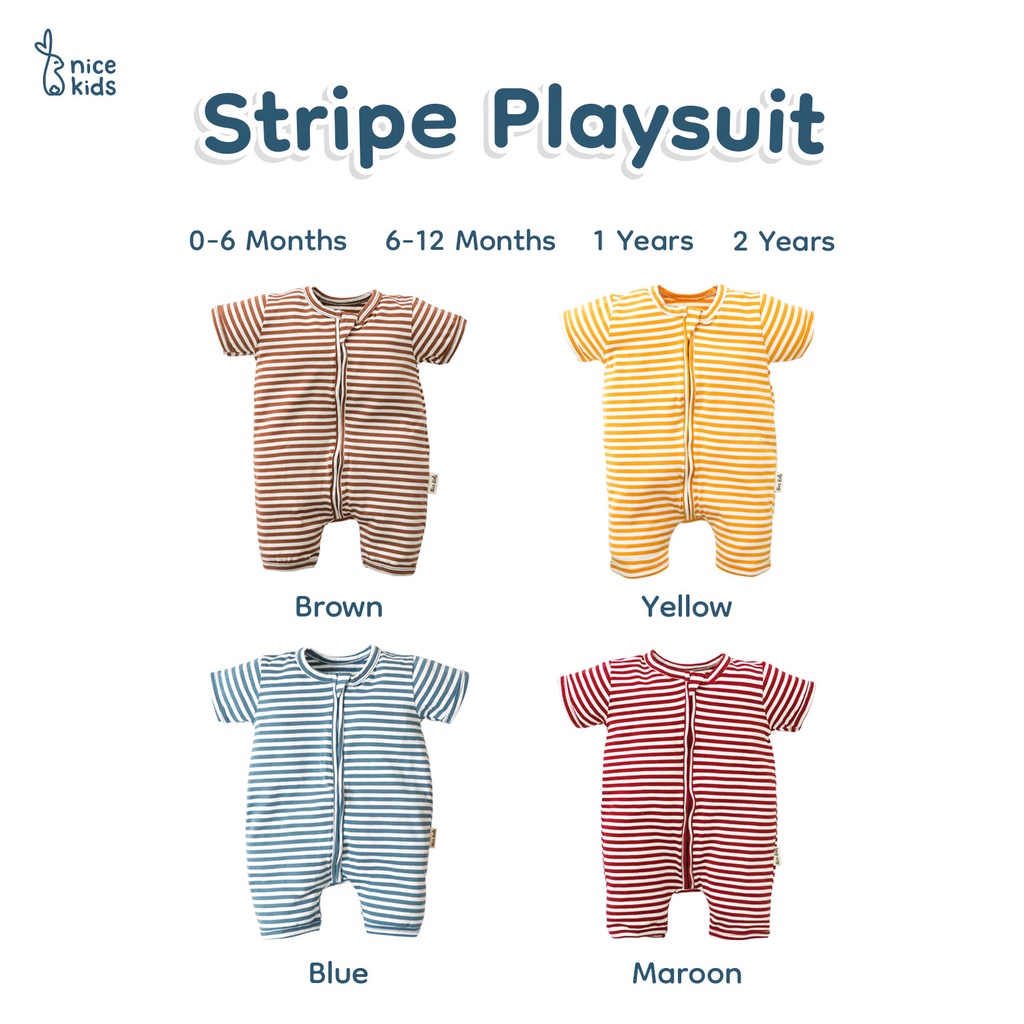 Nice Kids - Stripe Playsuit Baby (Baby Jumper Romper Onesies Bayi Baju Terusan 0-2 Tahun)