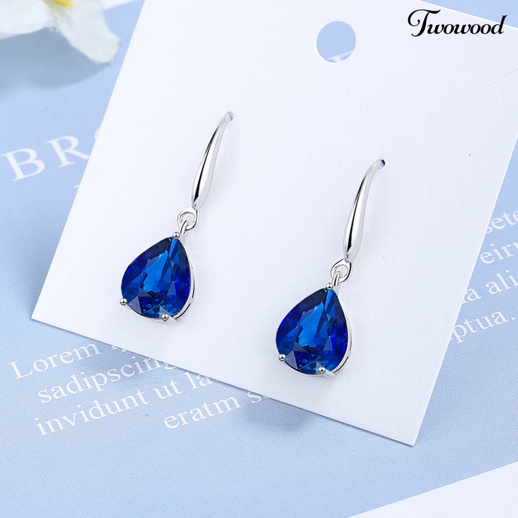 1 Pasang Anting Juntai Cubic Zirconia Bentuk Geometris Tetesan Air Untuk Wanita