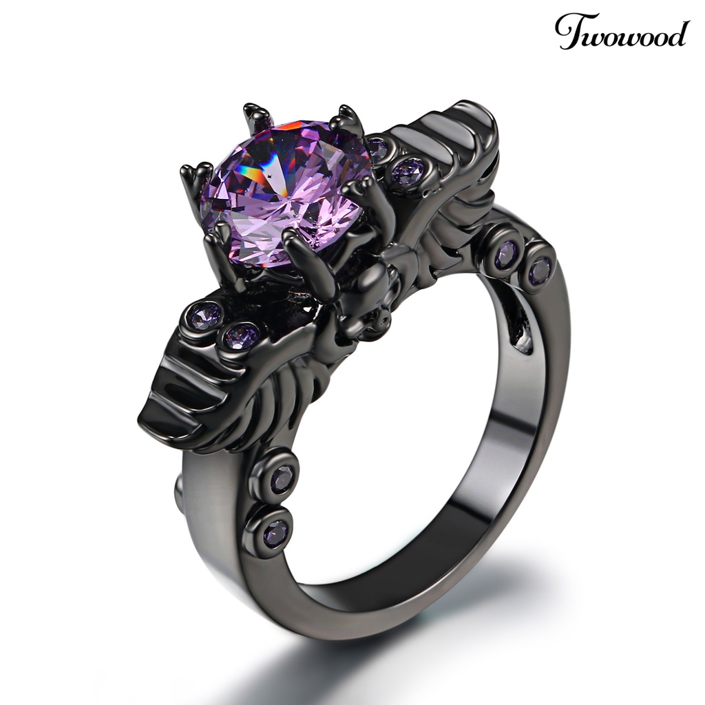 Cincin Bentuk Tengkorak Bahan Tembaga Aksen Cubic Zirconia Warna Ungu