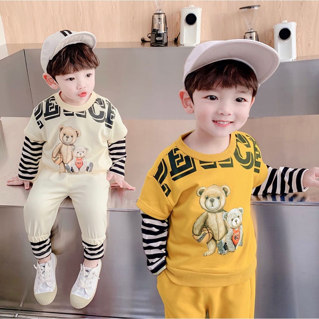 SETELAN SWEATER ANAK LAKI LAKI DAN PERMPUAN TERBARU UMUR 1-5 TAHUN MOTIF BEAR