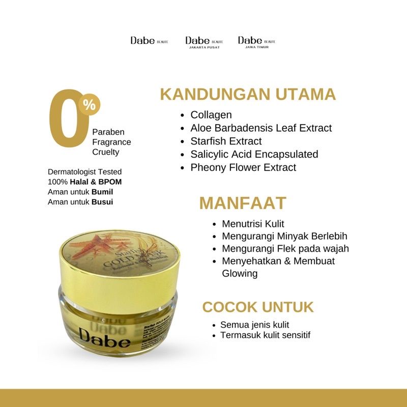 Dabe Beaute Starfish Gold Mask | Masker Wajah Star Fish Dabe Beaute