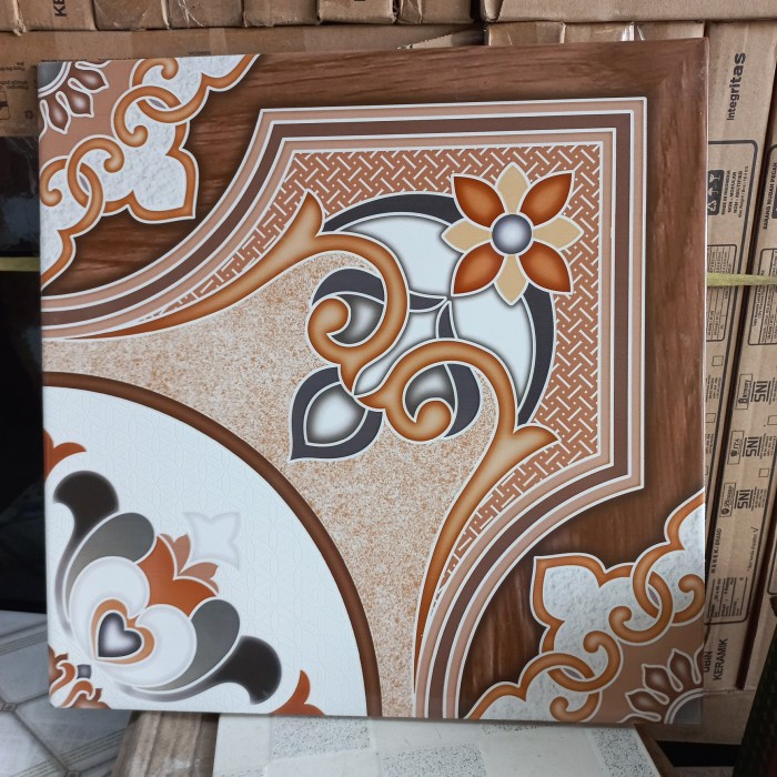 Jual keramik lantai ubin lantai 40x40 decor warna coklat kw3 | Shopee