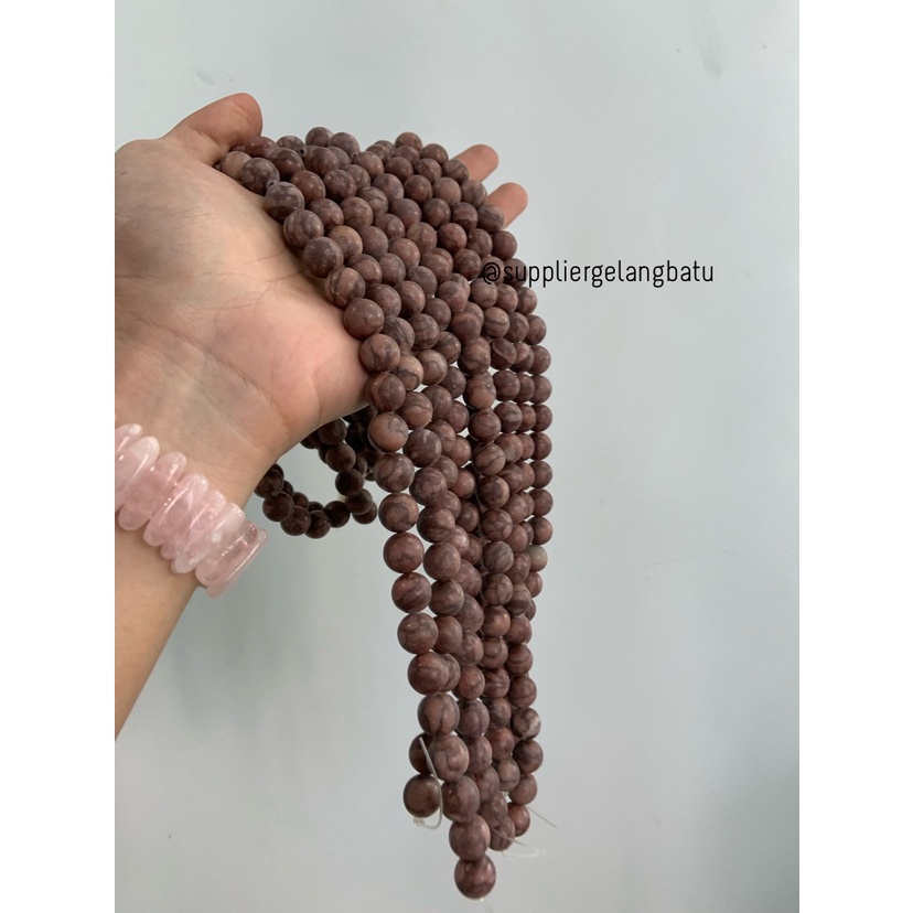 bahan ryolite jasper kokah coklat 12mm renceng bahan gelang kalung