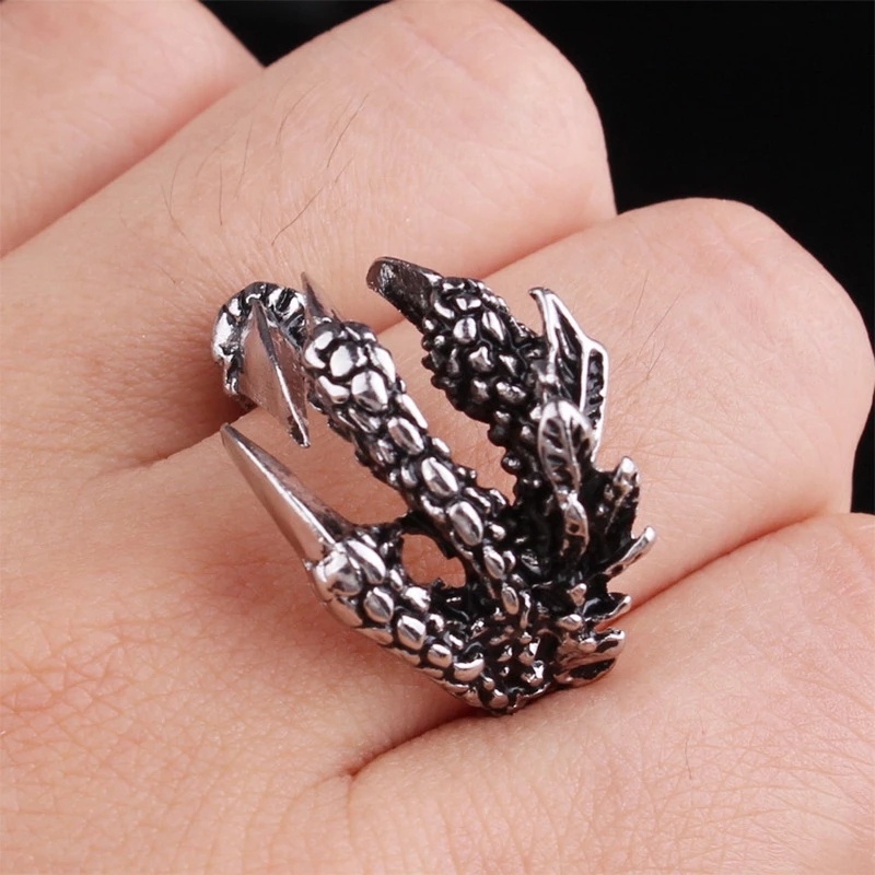 1pc Cincin Model Terbuka Bentuk Cakar Naga Bahan Logam Gaya Punk Retro Hip-Hop Rock Untuk Pria