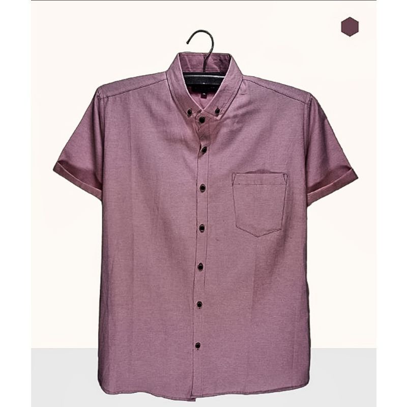 KEMEJA POLOS PRIA MOCCA  DUSTY PINK LENGAN PENDEK KATUN OXFORD HEM