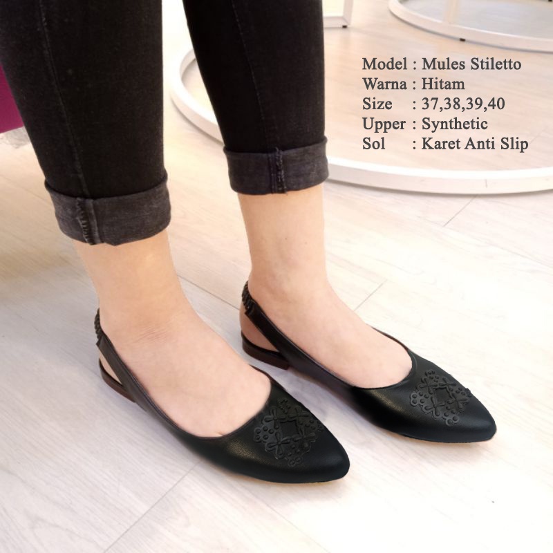 SAKAKI - Sepatu Flat shoes Wanita Sepatu Flatshoes Perempuan Black Series Slip-On, Mules &amp; Mary Janes SK-17