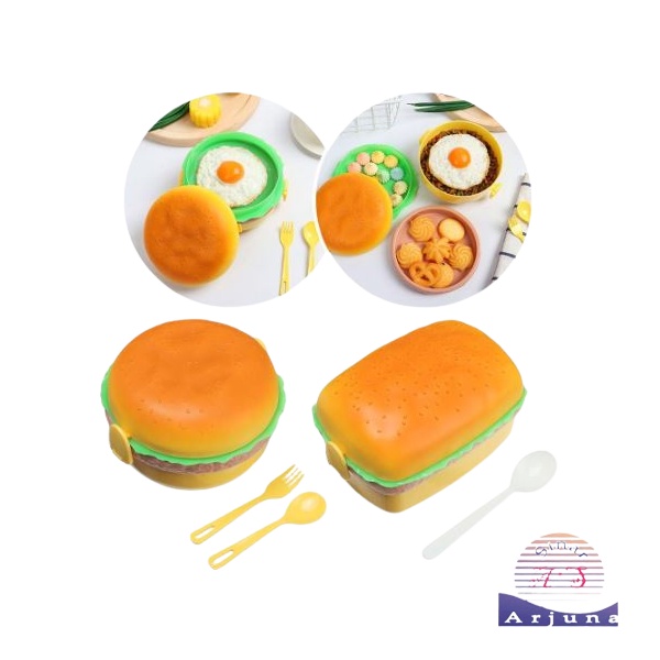 Tempat Bekal Anak motif / Lunch Box burger/ Kotak Makan Unik / SET KOTAK BEKAL BURGER Kekinian