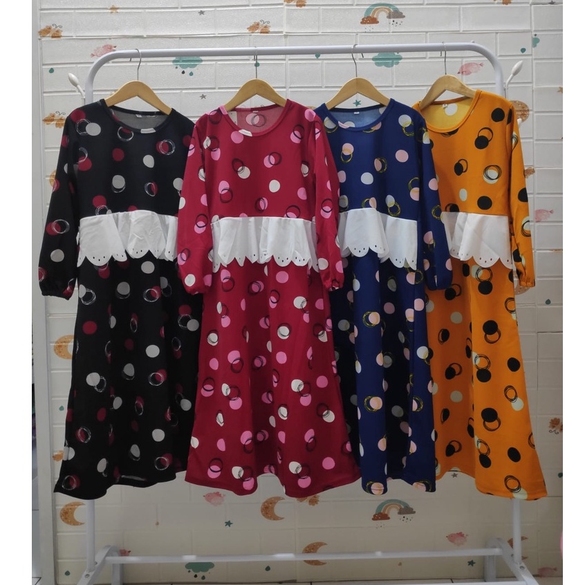 MOMOGI-GAMIS KELLY /GAMIS ANAK PEREMPUAN POLKA LASER CUTTING/Usia 5th-10th