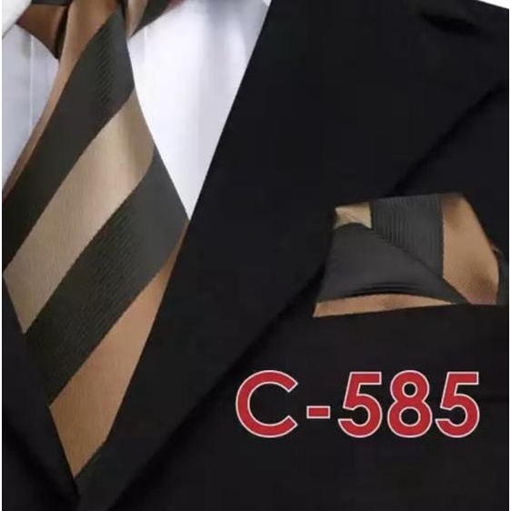 Gift set dasi panjang longtie, pocket square, cufflinks champagne gold