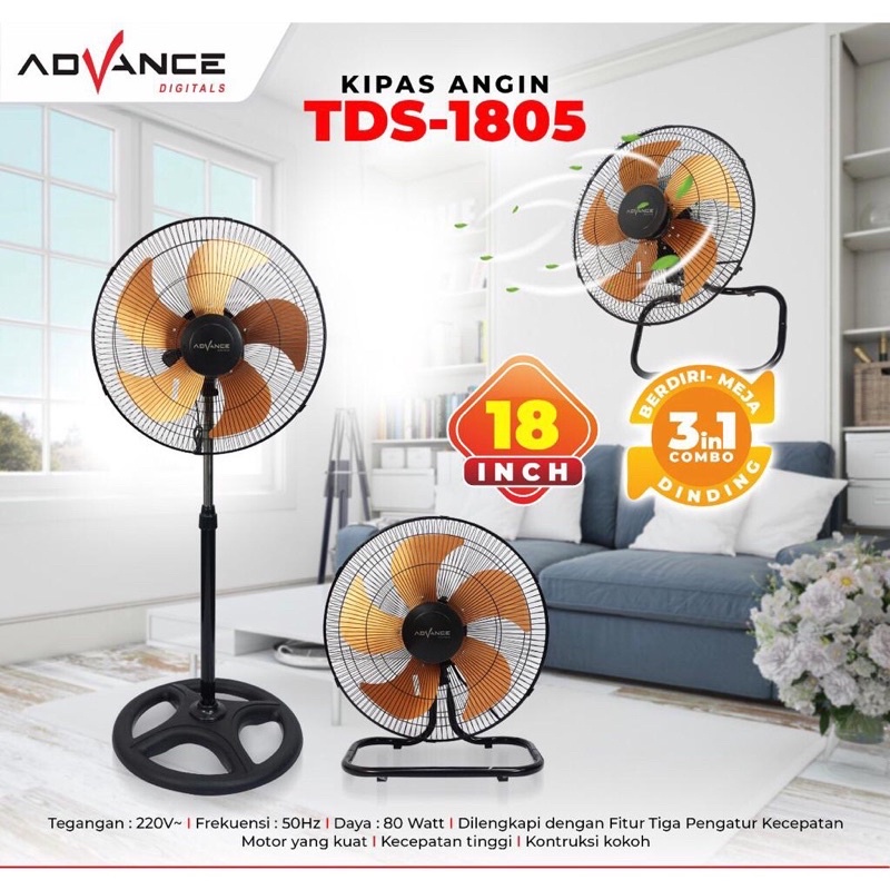KIPAS ANGIN BESI 3 IN 1 18 INCH / KIPAS ANGIN TORNADO 5 BALING / KIPAS ANGIN BERDIRI STAND FAN 18 IN