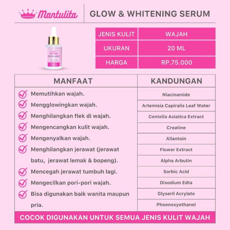 serum mantulita whitening serum BPOM glow glowing serum (ready jakarta)