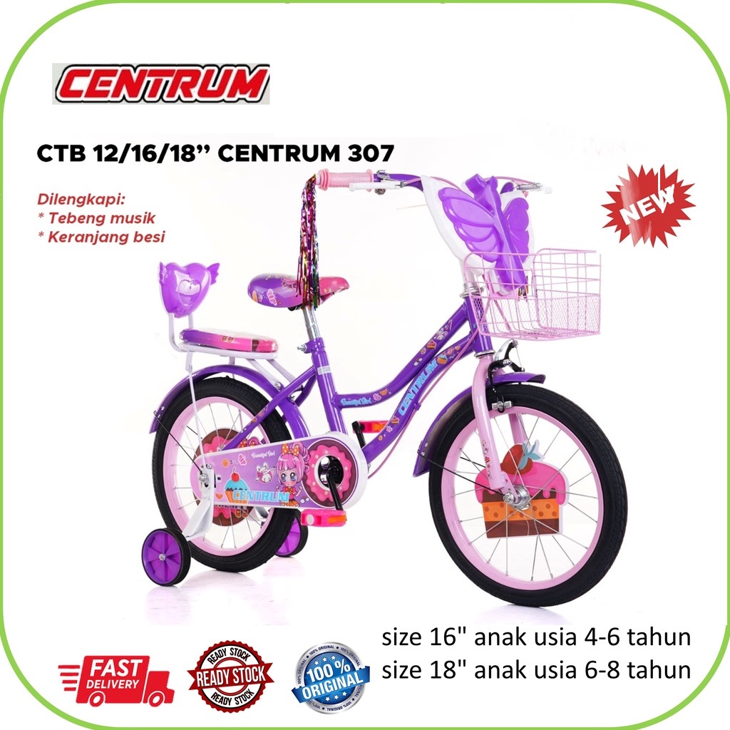 Sepeda Anak Cewek Mini Centrum 307 Ukuran 12 ,16 Inch &amp; 18 Inch