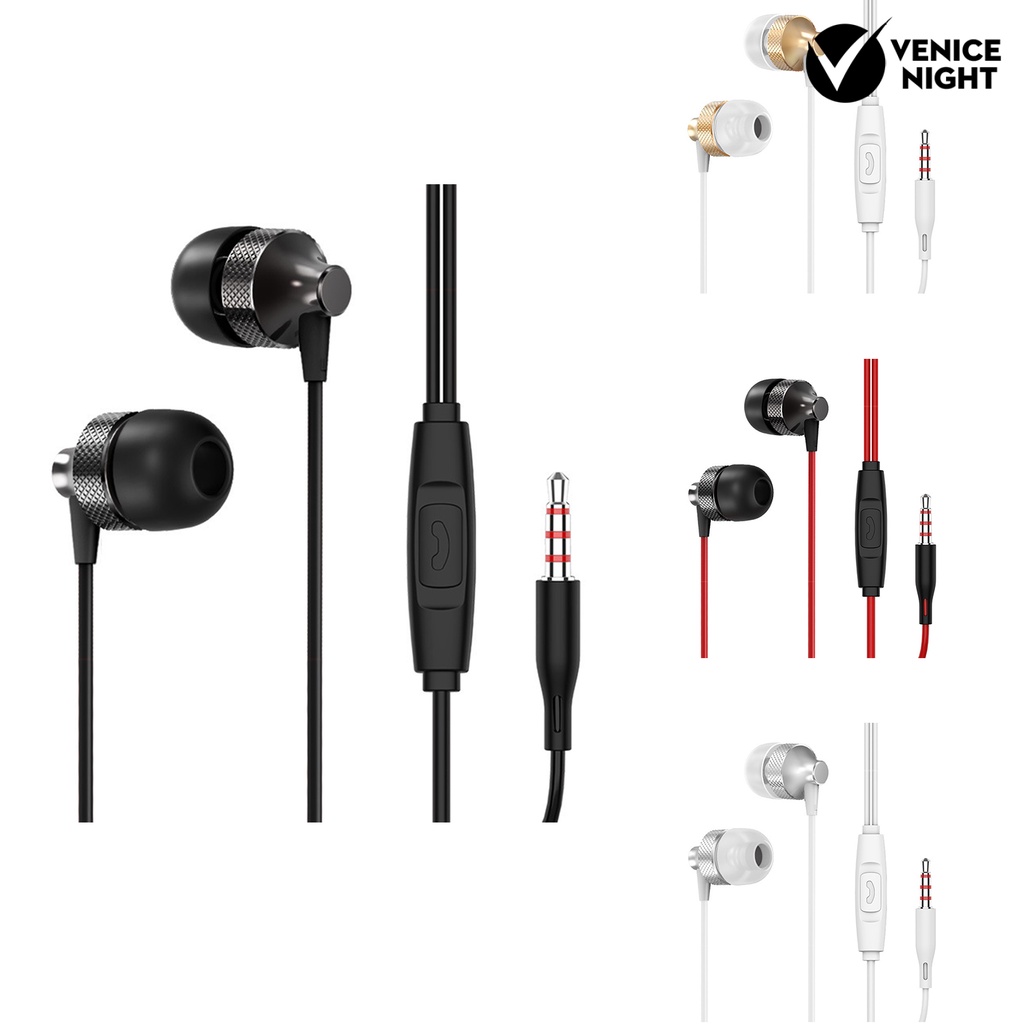 (VNEP) (Berkabel) Universal 3.5mm Metal Heavy Bass In-ear Earphone dengan Mic untuk PC/Ponsel