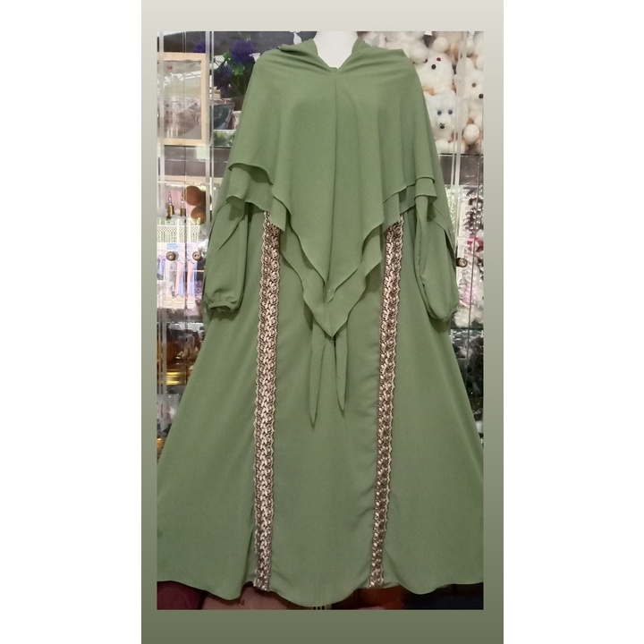 gamis syar,i ceruttibabydol dewasa versi abaya di lengkapi renda goll 2jajar rurus full ke bawah/gamis syar,i busui