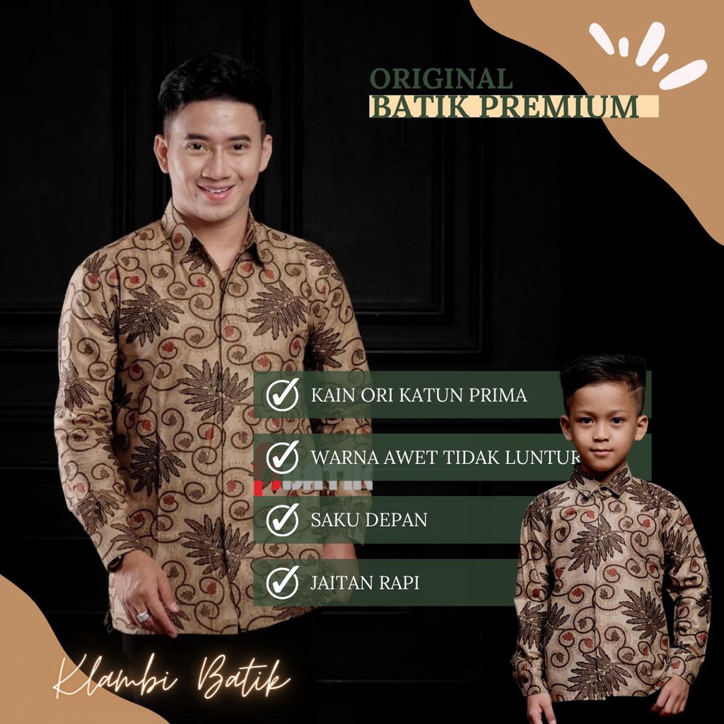 Kemeja Batik Pria Lengan Panjang Dan Pendek Couple Batik Ayah Anak Cowok Usia 3-13 Tahun