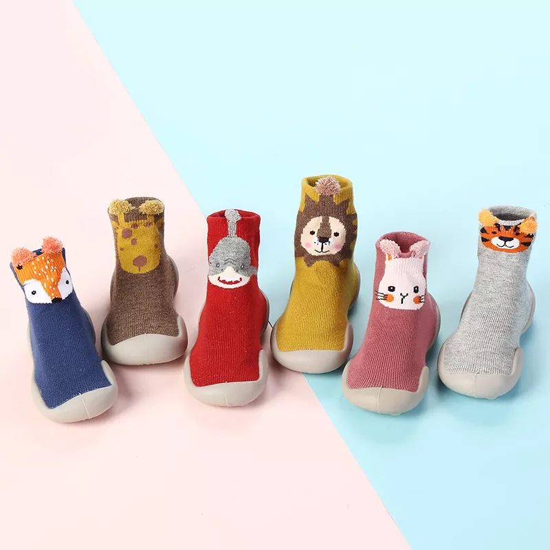 2in1 Sepatu Anak Bayi Karet Kaos Kaki Panjang Karakter Animal Lucu