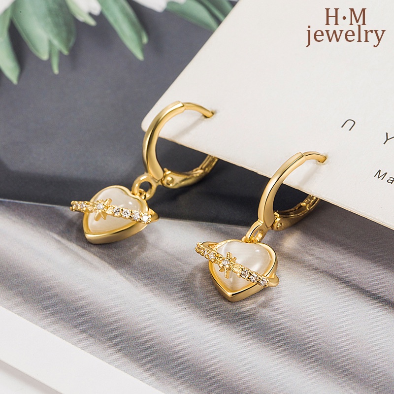 Anting Klip Telinga Bentuk Hati Opal Micro-Inlaid AAA Zircon Asterism