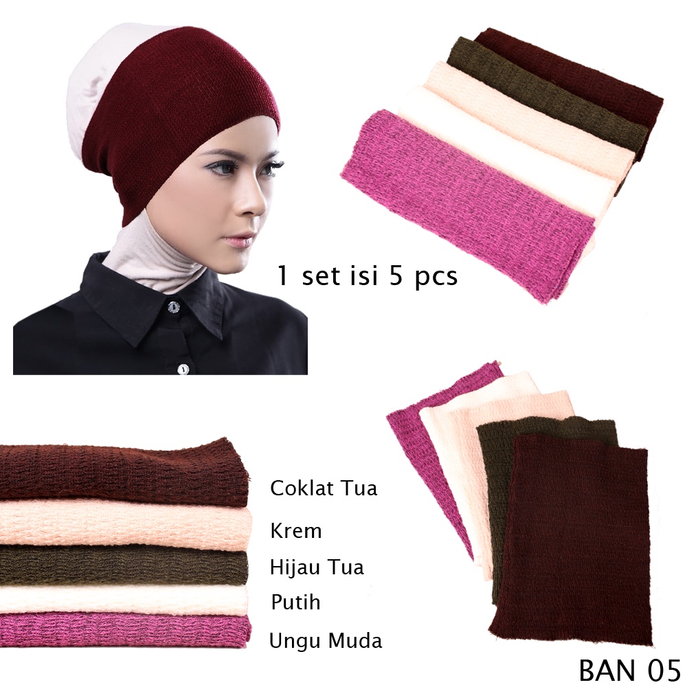 Bandana Rajut Premium Polos 2 Warna Isi 5 Pcs - BAN 07