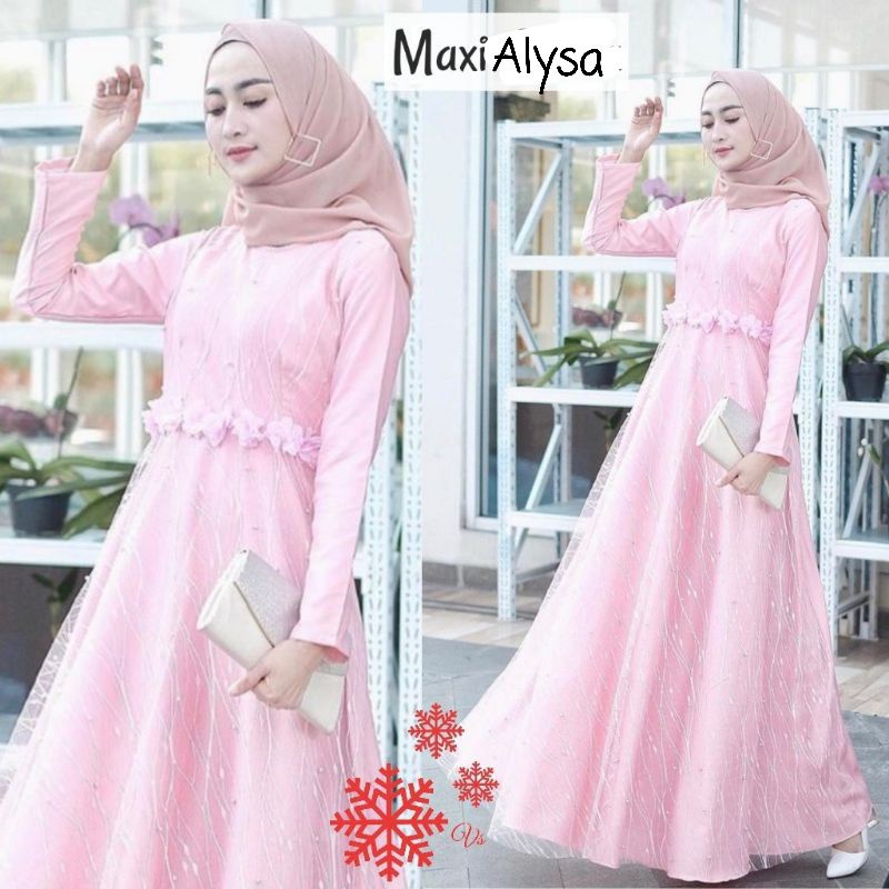 (NEW) ALYSA - BAJU GAMIS BRUKAT BROKAT TULANG LAPIS FURING SLETING DEPAN BUSUI DRESS UKURAN M L XL X