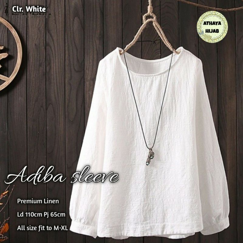 Bluse Wanita Polos Lengan Panjang Adiba Sleeve Blouse Jumbo Linen Premium Ld 110 Model Terbaru By At