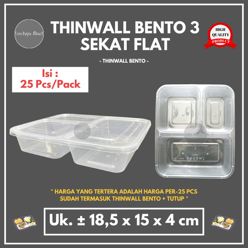 [25 Pcs] Thinwall Bento Sekat 3 termasuk Tutup / Thinwall sekat 3 Victory / Box bento sekat 3 / thin