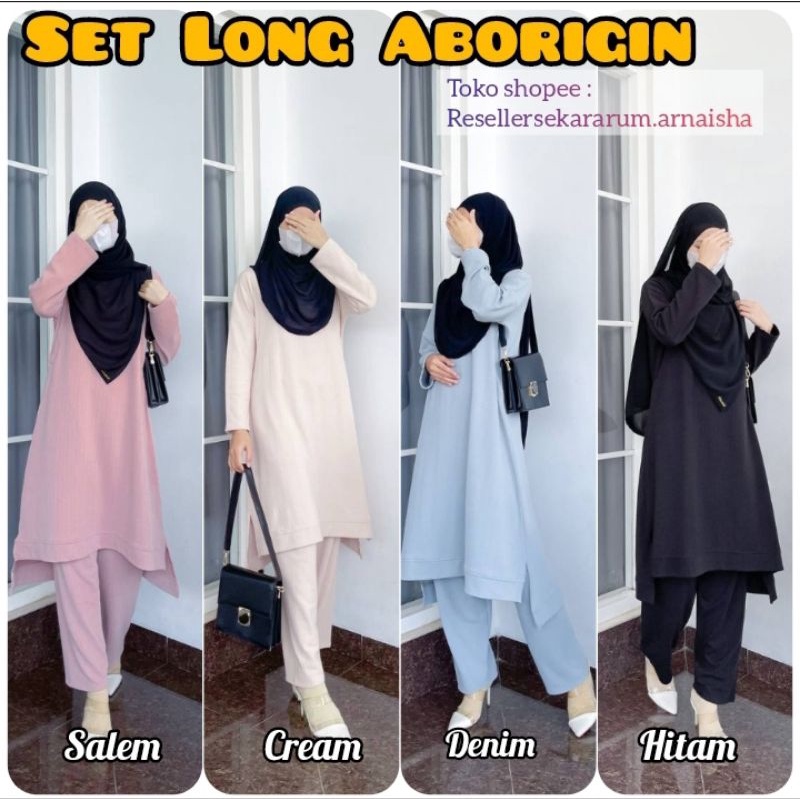 Black XXL, Cream XL | SET LONG ABORIGIN sekararum fashion / reseller sekararum fashion gamis semaran
