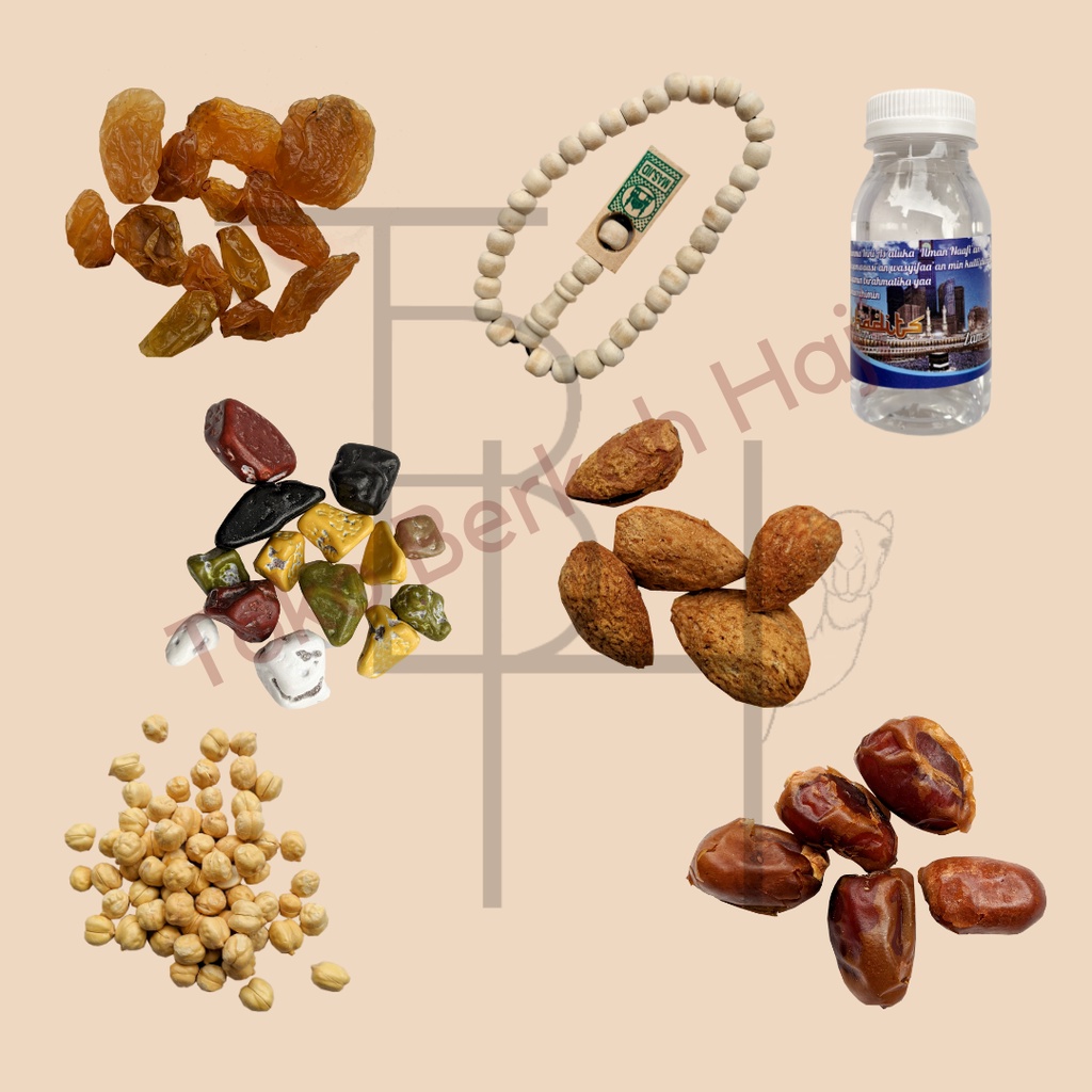 Paket Oleh oleh Haji dan Umroh Lengkap Air Zamzam Original + Kacang Almond + Coklat Kerikil + Tasbih