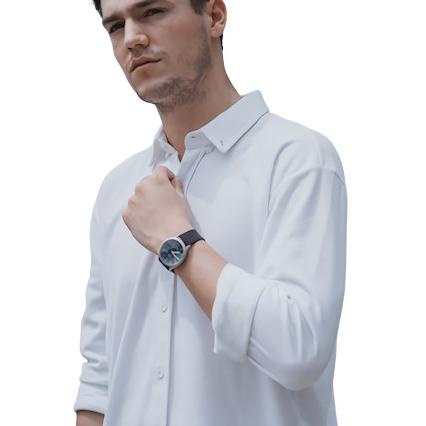 Baju Kemeja Kerja Pria Lengan Panjang Hitam Putih Polos Premium - Hitam, M