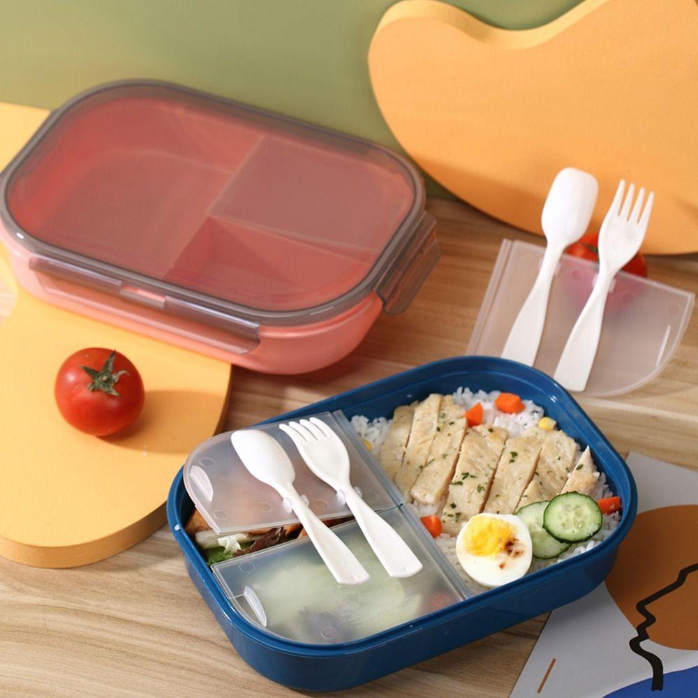 Preva Lunch Box Portable Persegi Panjang Grid Dengan Sendok Wadah Makanan