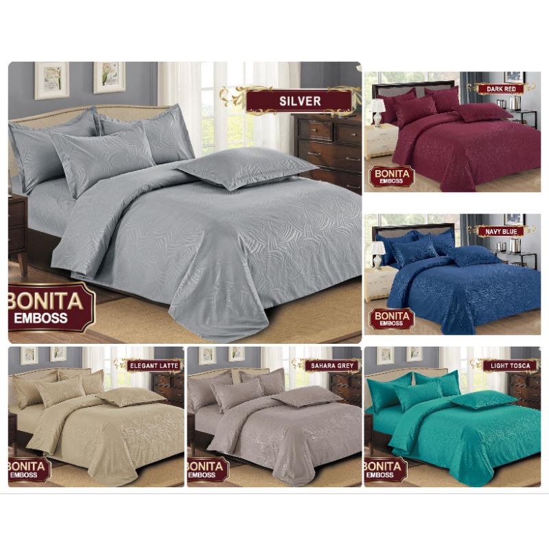 Bedcover Set BONITA Polos Emboss 180x200 / Satu Set Bed Cover Polos 180 x 200 BONITA