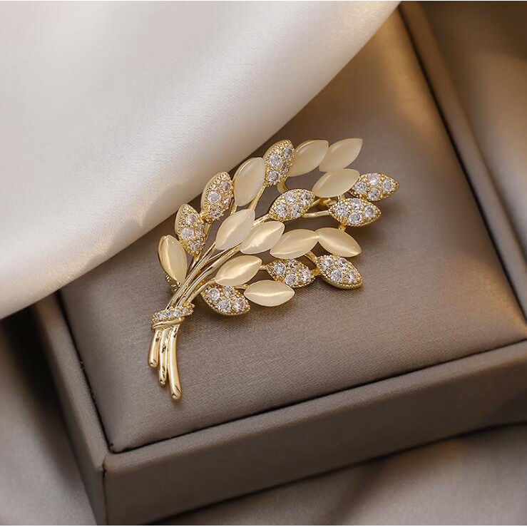 Bros Pin Buckle Korsase Desain Gandum Opal Anti Silau Untuk Aksesoris Wanita