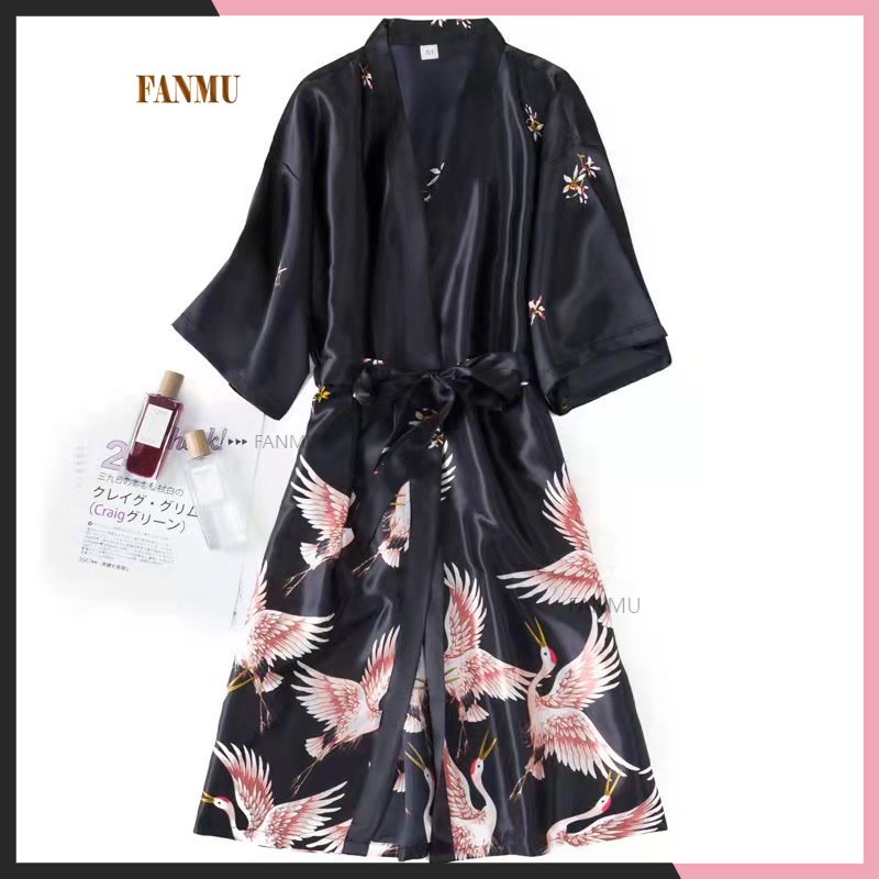 [COD] daster kimono panjang baju tidur wanita satin premium home dress korea