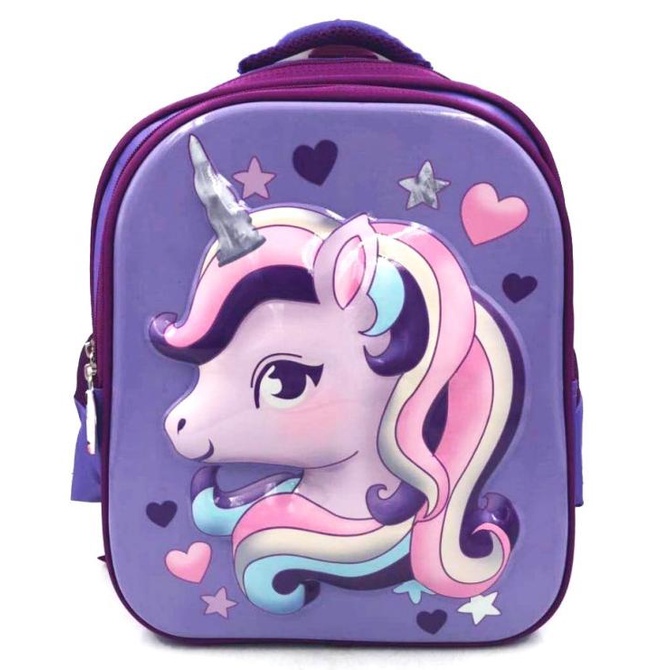 Tas Ransel Sekolah TK Kuda Pony Unicorn Pirang GLOSSY 3Res IMPORT Ungu