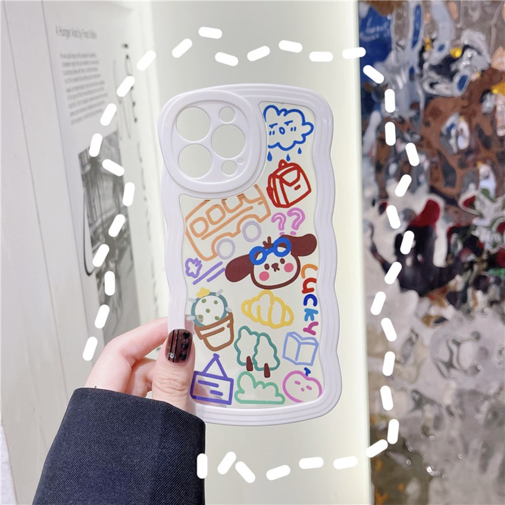 Soft Case Bening Pola Gelombang Graffiti Untuk 14 13 12 11 Pro Max 7 8 Plus XR X XS Max SE 2020 2022