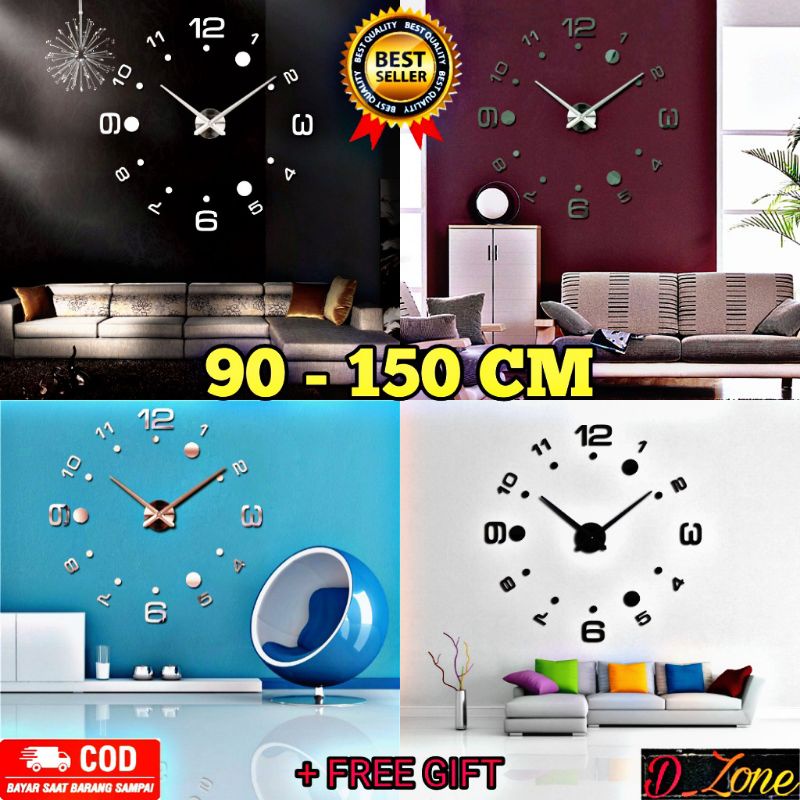 Jam Dinding Besar 3D DIY Giant Wall Clock Quartz Creative Design Arcylic Jam Dinding Jumbo