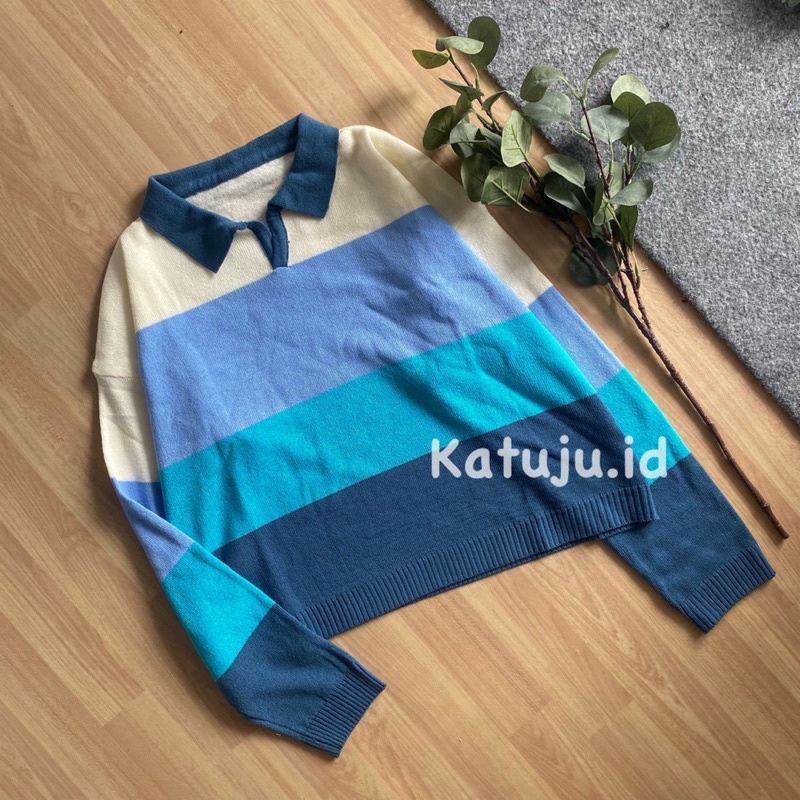 ATASAN RAJUT POLO PAULA KOMBINASI WARNA