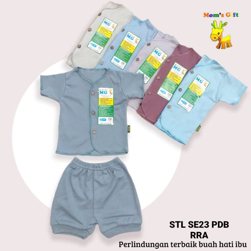 Mom's gift 3Pasang Setelan Baju Bayi Lengan Pendek Polos Dasar Warna Usia Newborn SNI Nyaman Murah Berkualitas