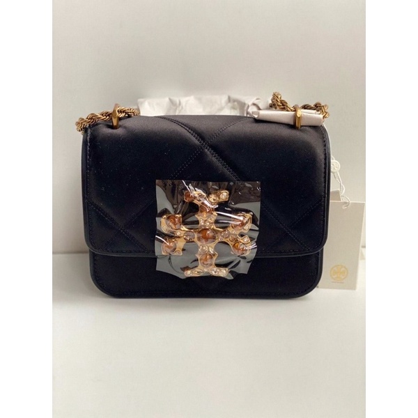 Tory Burch Eleanor Diamond Satin Small Convertible Shoulder Bag Black