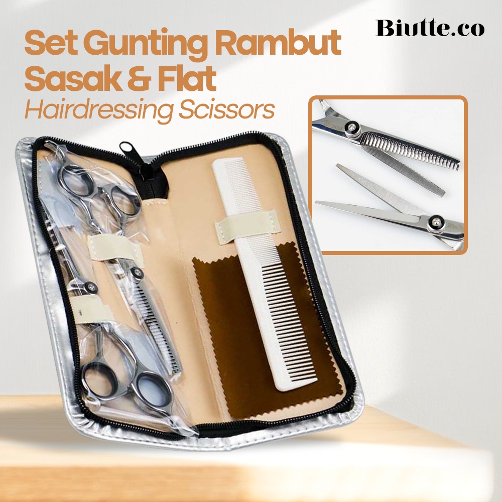 Biutte.co Set Gunting Rambut Sasak &amp; Flat Hairdressing Scissors - XK10 - N3HX02SV Silver