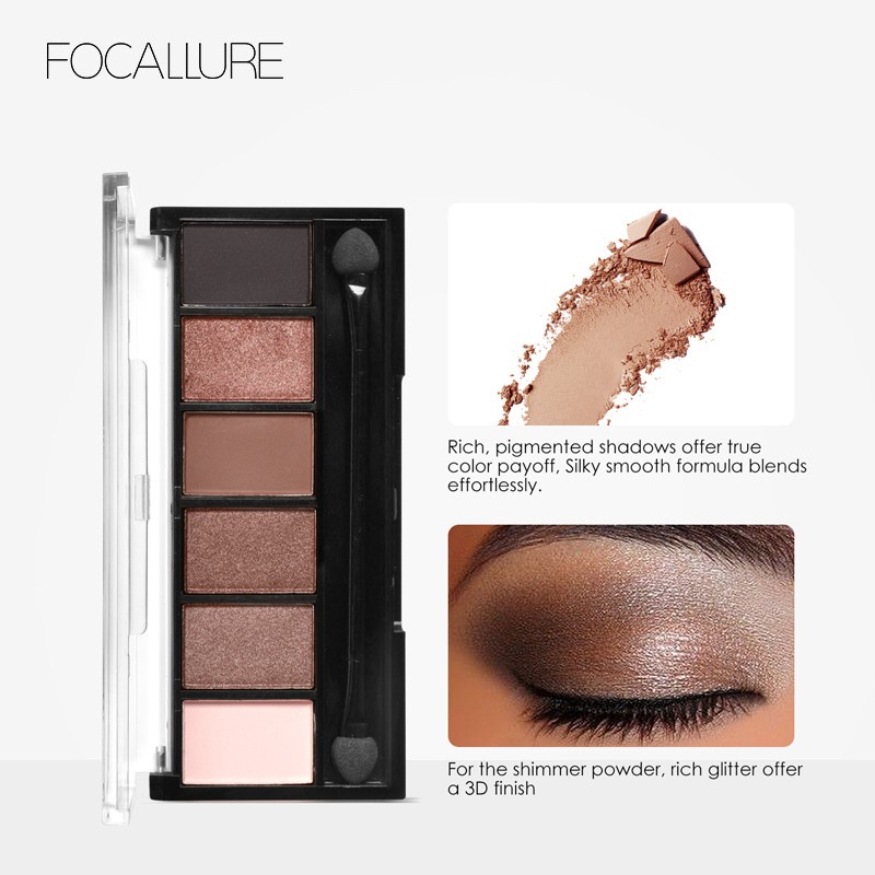 ⭐BAGUS⭐ FOCALLURE FA06 6 Colors Nude/Smoky Eyeshadow Palette