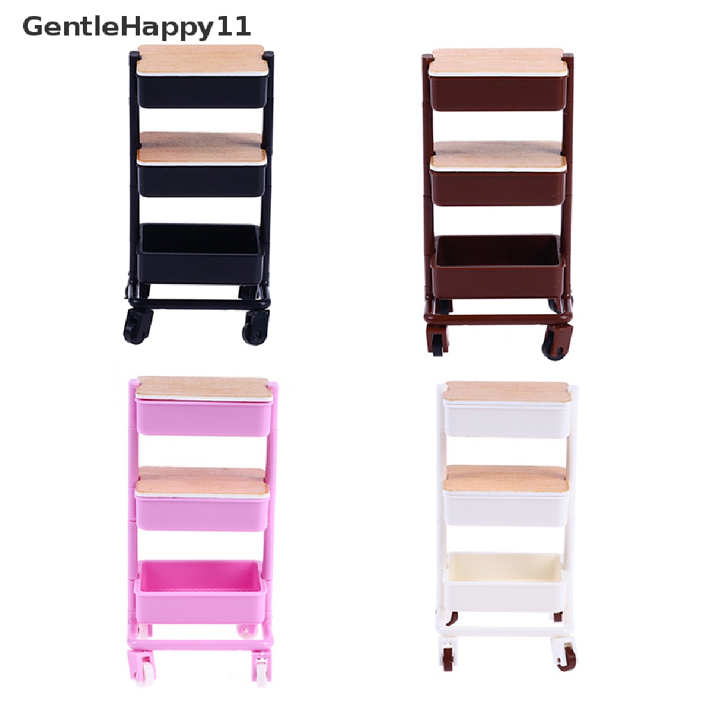 Gentlehappy 1: 12rumah Boneka Troli Keranjang Makan Dg Roda Penyimpanan Rak Furniture Decor Mainan id