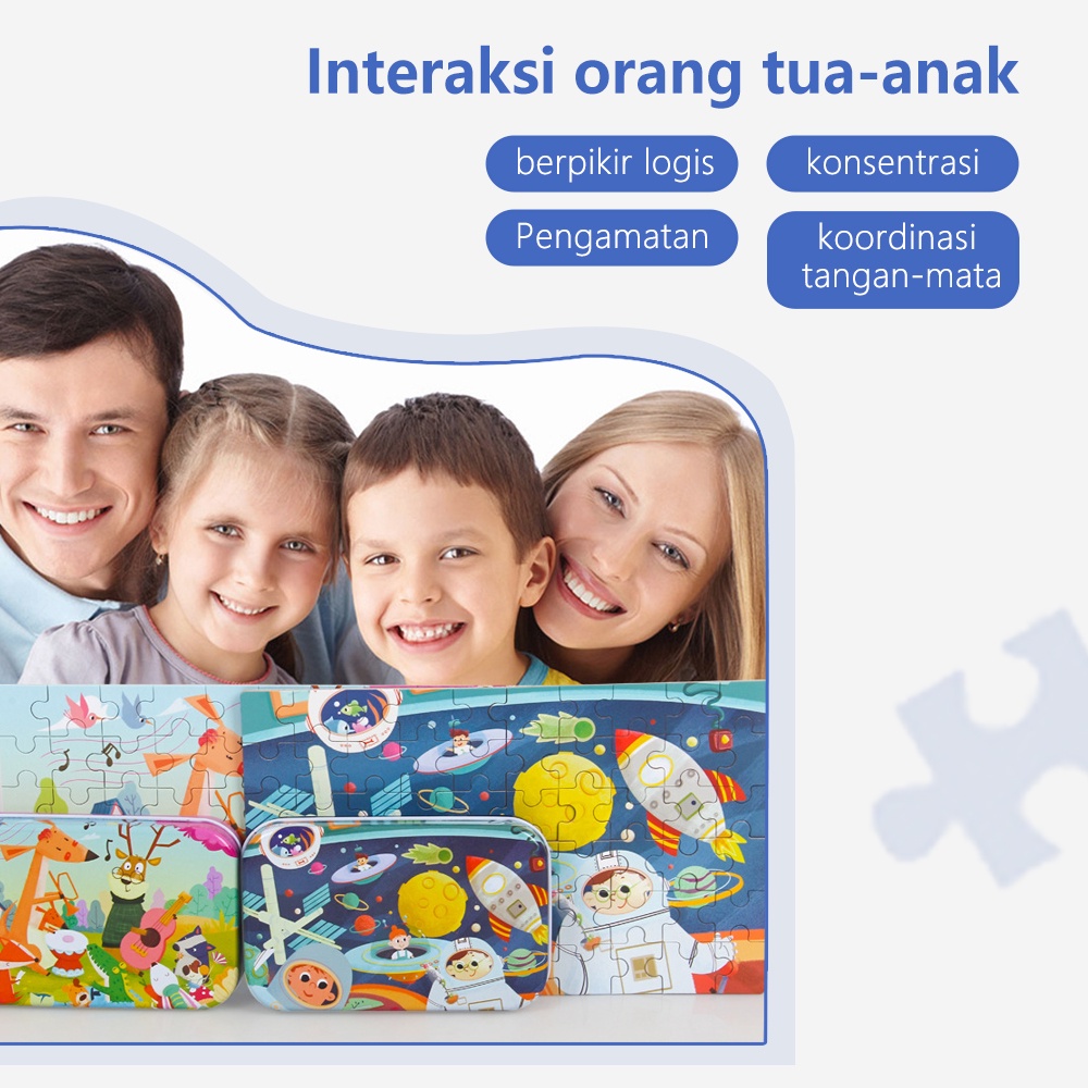 Halo Baby Puzzle Kayu Anak 60pcs Kotak Besi/Puzzle Kaleng Mainan Edukasi